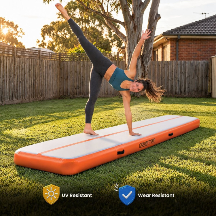 Powertrain 5m x 1m Inflatable Air Track 20cm Thick Gymnastics Exercise Tumbling Mat in Grey Orange with Electric Pump image 10