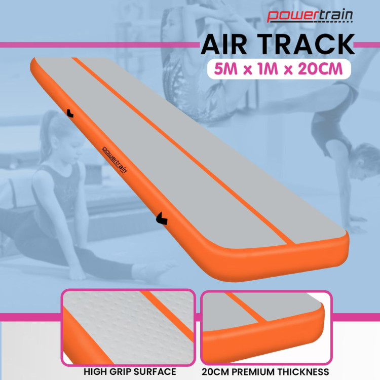 5m x 1m Air Track Inflatable Tumbling Mat Gymnastics - Orange Grey image 3