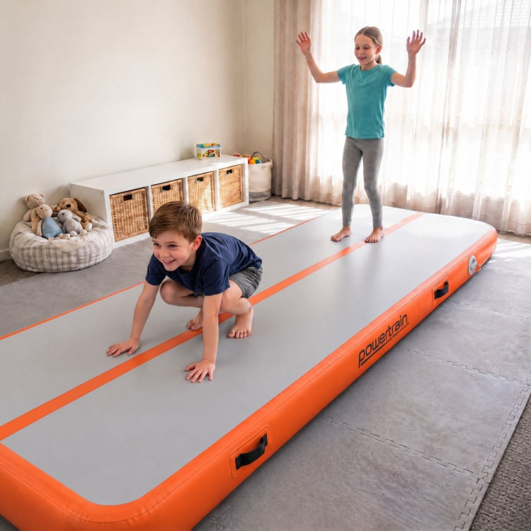 Powertrain 5m x 1m Inflatable Air Track 20cm Thick Gymnastics Exercise Tumbling Mat in Grey Orange with Electric Pump image 13