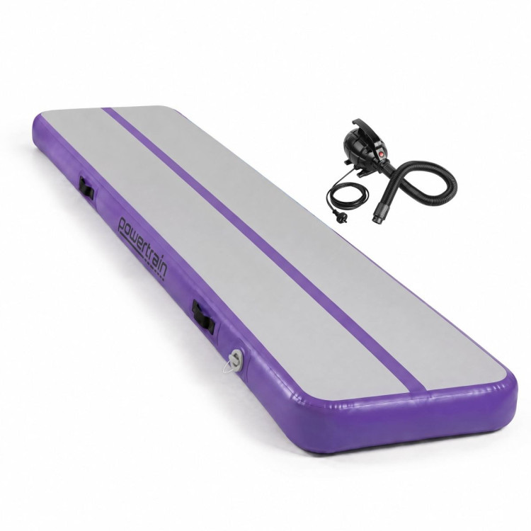 Powertrain 5m x 1m Inflatable Air Track 20cm Thick Gymnastics Exercise Tumbling Mat in Grey Purple with Electric Pump