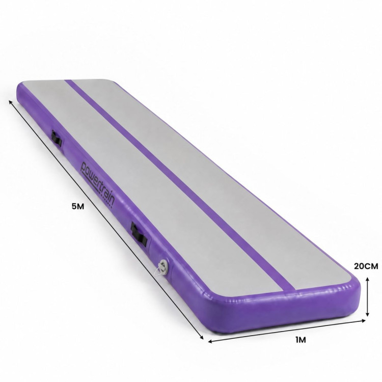Powertrain 5m x 1m Inflatable Air Track 20cm Thick Gymnastics Exercise Tumbling Mat in Grey Purple with Electric Pump image 4