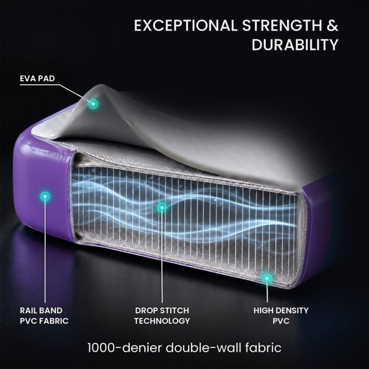 Powertrain 5m x 1m Inflatable Air Track 20cm Thick Gymnastics Exercise Tumbling Mat in Grey Purple with Electric Pump image 7