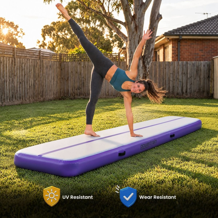 Powertrain 5m x 1m Inflatable Air Track 20cm Thick Gymnastics Exercise Tumbling Mat in Grey Purple with Electric Pump image 10