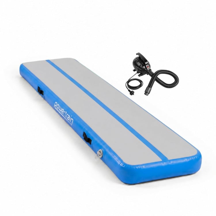 Powertrain 3m x 1m Inflatable Air Track 20cm Thick Gymnastics Exercise Tumbling Mat in Blue with Electric Pump