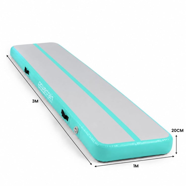 Powertrain 3m x 1m Inflatable Air Track 20cm Thick Gymnastics Exercise Tumbling Mat in Green with Electric Pump image 4