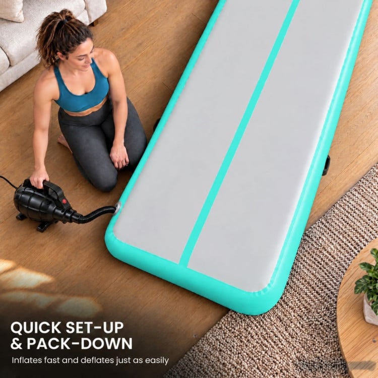 Powertrain 3m x 1m Inflatable Air Track 20cm Thick Gymnastics Exercise Tumbling Mat in Green with Electric Pump image 9