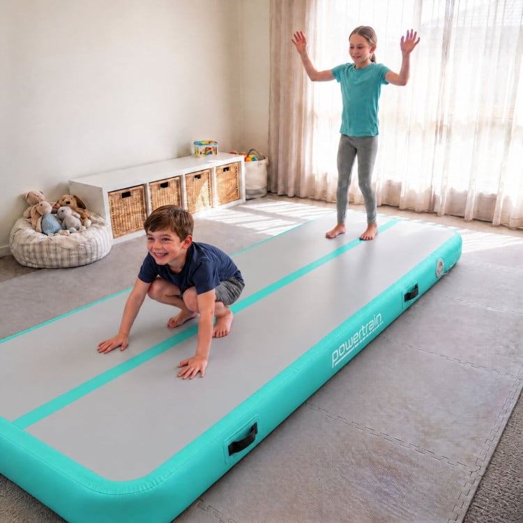Powertrain 3m x 1m Inflatable Air Track 20cm Thick Gymnastics Exercise Tumbling Mat in Green with Electric Pump image 14
