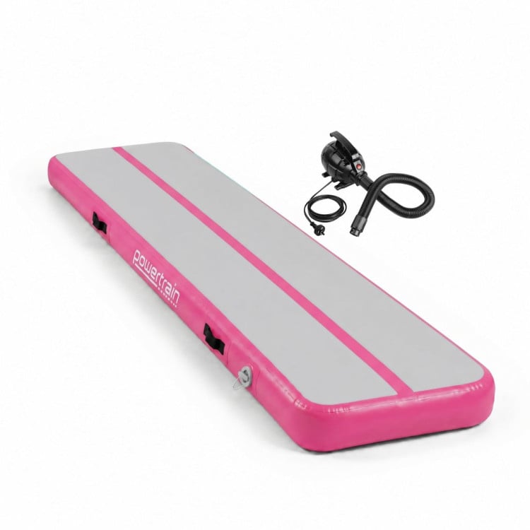 Powertrain 3m x 1m Inflatable Air Track 20cm Thick Gymnastics Exercise Tumbling Mat in Pink with Electric Pump