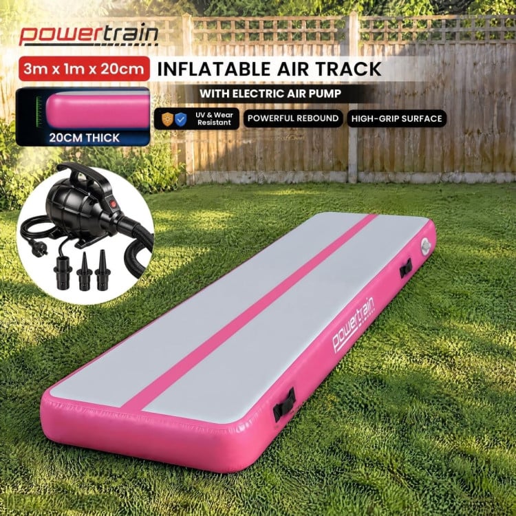 Powertrain 3m x 1m Inflatable Air Track 20cm Thick Gymnastics Exercise Tumbling Mat in Pink with Electric Pump image 3
