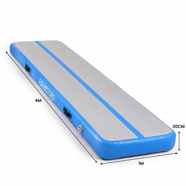 Powertrain 4m x 1m Inflatable Air Track 20cm Thick Gymnastics Exercise Tumbling Mat in Blue with Electric Pump image 4