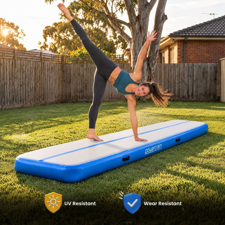 Powertrain 4m x 1m Inflatable Air Track 20cm Thick Gymnastics Exercise Tumbling Mat in Blue with Electric Pump image 10