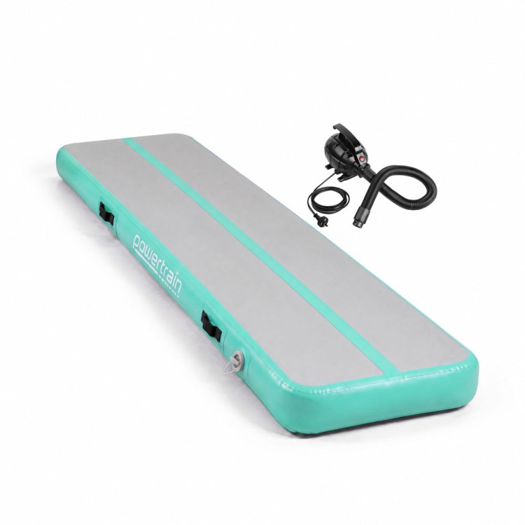 Powertrain 4m x 1m Inflatable Air Track 20cm Thick Gymnastics Exercise Tumbling Mat in Green with Electric Pump