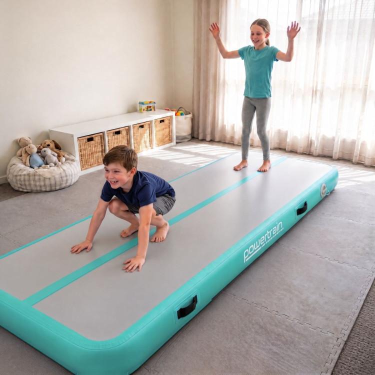 Powertrain 4m x 1m Inflatable Air Track 20cm Thick Gymnastics Exercise Tumbling Mat in Green with Electric Pump image 14