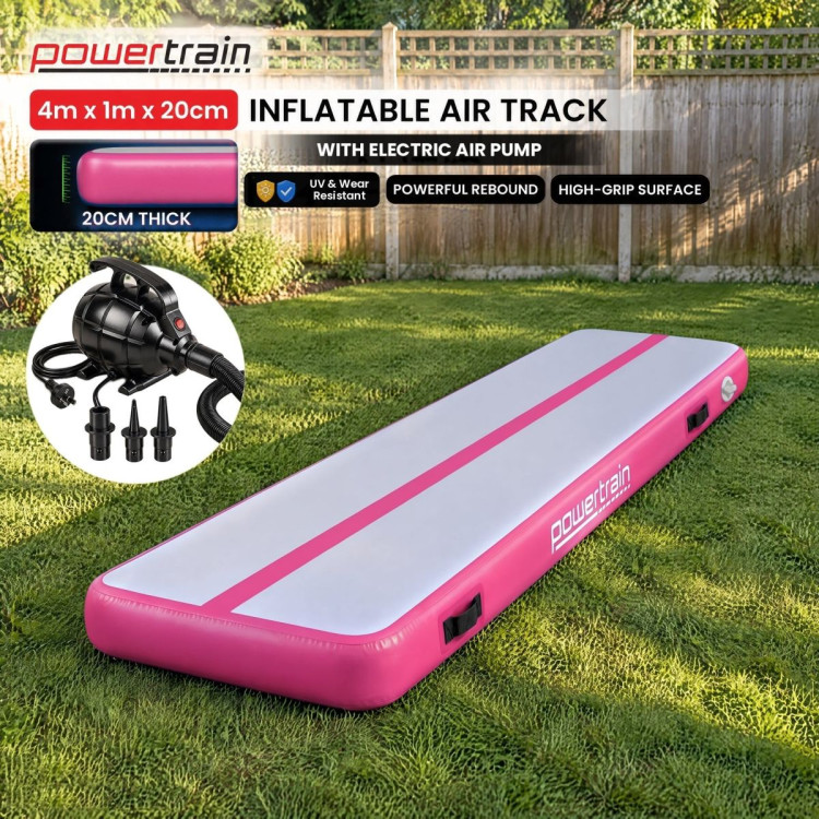 Powertrain 4m x 1m Inflatable Air Track 20cm Thick Gymnastics Exercise Tumbling Mat in Pink with Electric Pump image 3