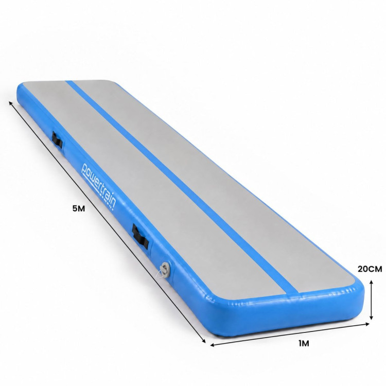 Powertrain 5m x 1m Inflatable Air Track 20cm Thick Gymnastics Exercise Tumbling Mat in Blue with Electric Pump image 4