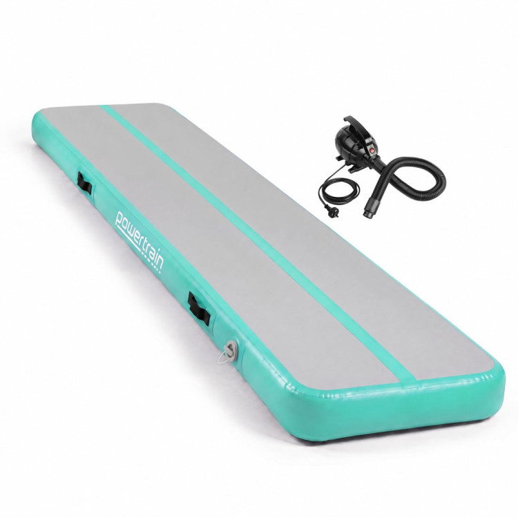 Powertrain 5m x 1m Inflatable Air Track 20cm Thick Gymnastics Exercise Tumbling Mat in Green with Electric Pump