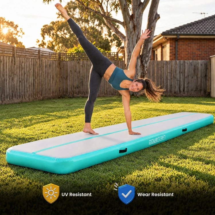 Powertrain 6m x 1m Inflatable Air Track 20cm Thick Gymnastics Exercise Tumbling Mat in Green with Electric Pump image 10
