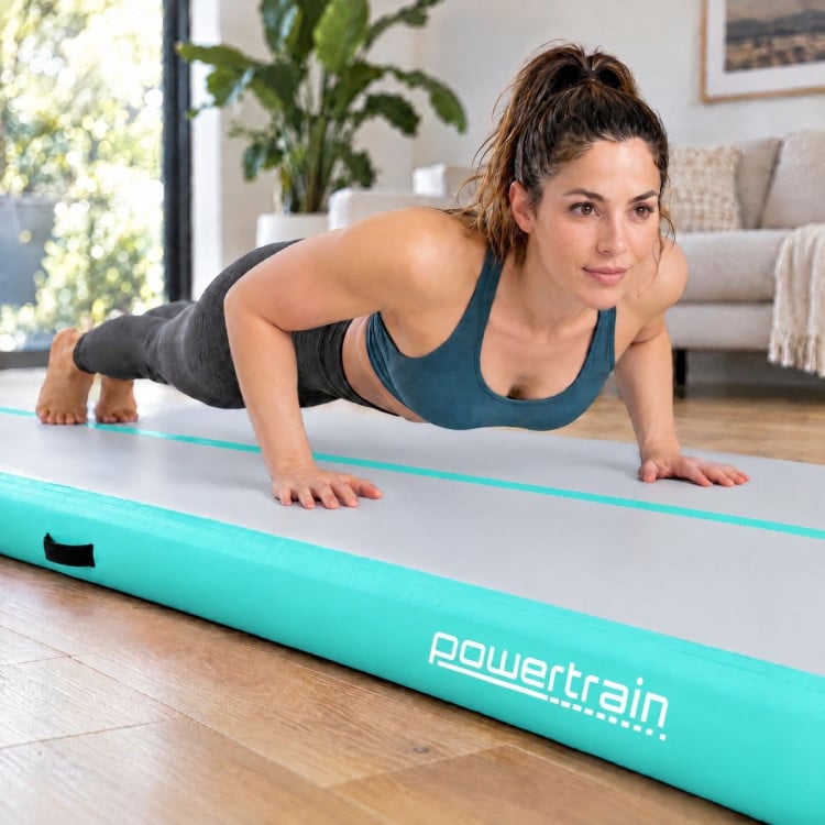 Powertrain 6m x 1m Inflatable Air Track 20cm Thick Gymnastics Exercise Tumbling Mat in Green with Electric Pump image 15