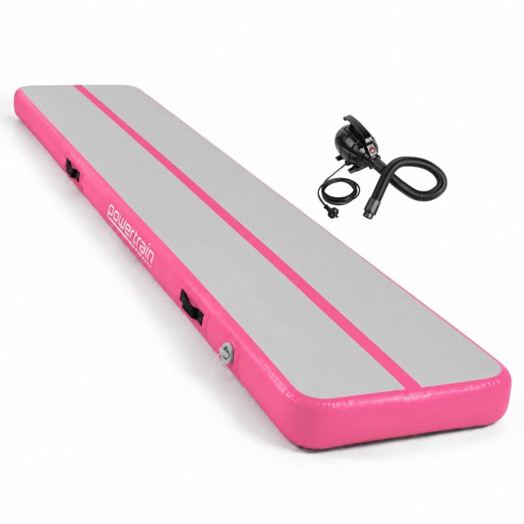 Powertrain 6m x 1m Inflatable Air Track 20cm Thick Gymnastics Exercise Tumbling Mat in Pink with Electric Pump