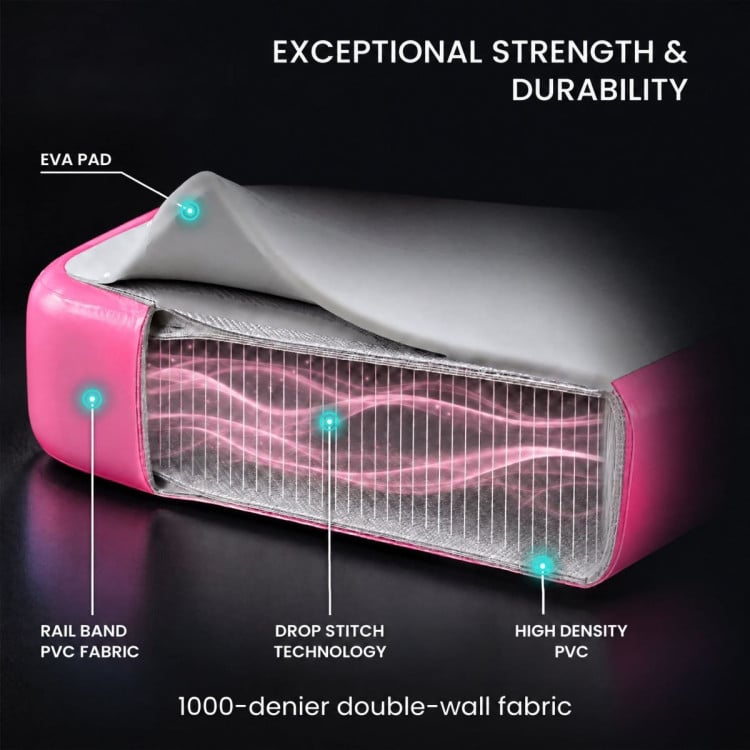 Powertrain 6m x 1m Inflatable Air Track 20cm Thick Gymnastics Exercise Tumbling Mat in Pink with Electric Pump image 7