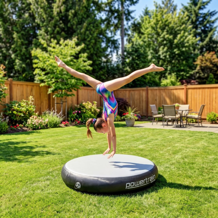 Powertrain 20cm Thick 1m Airtrack Spot Round Inflatable Gymnastics Tumbling Mat Air Track with Pump - Black image 3