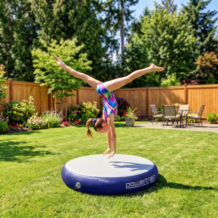 Powertrain 20cm Thick 1m Airtrack Spot Round Inflatable Gymnastics Tumbling Mat Air Track with Pump - Dark Blue image 3