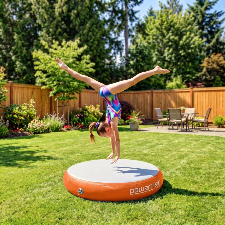 Powertrain 20cm Thick 1m Airtrack Spot Round Inflatable Gymnastics Tumbling Mat Air Track with Pump - Orange image 3