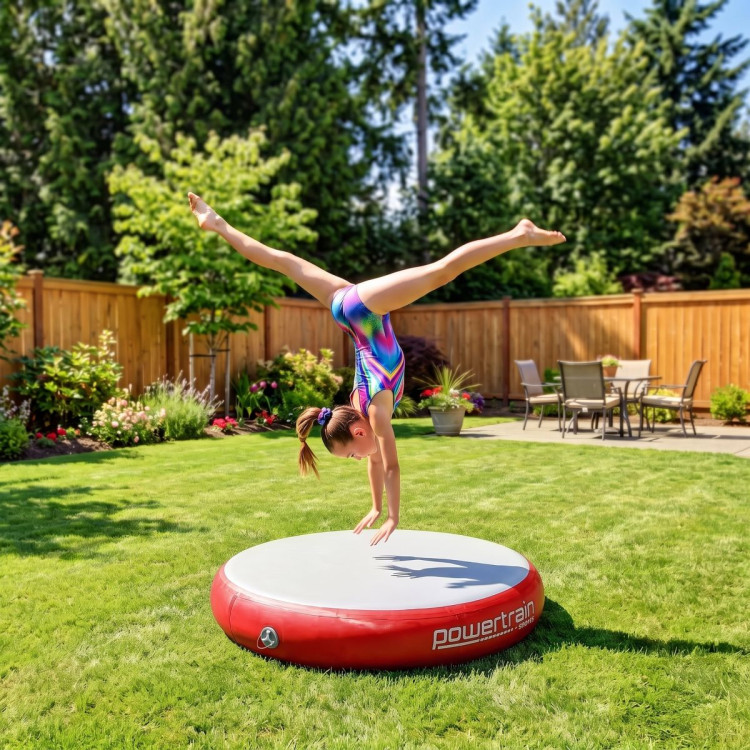 Powertrain 20cm Thick 1m Airtrack Spot Round Inflatable Gymnastics Tumbling Mat Air Track with Pump - Red image 3