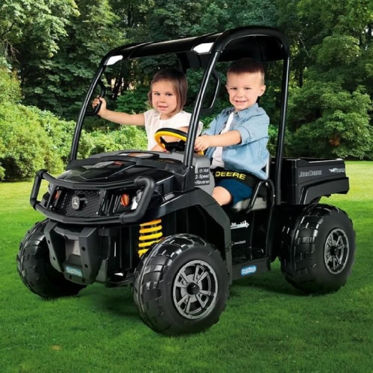 John Deere Gator XUV Midnight Black 12V Battery Kids 2-Seater Ride On Truck Toy with Working Dump Bed image 3