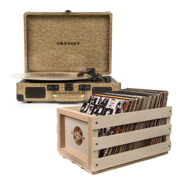 Crosley Cruiser Bluetooth Portable Turntable - Gold + Bundled Record Storage Crate