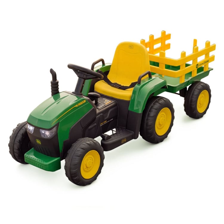 John Deere 12V Ride On Tractor with Trailer Working Lights & Remote