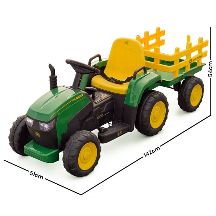 John Deere 12V Ride On Tractor with Trailer Working Lights & Remote image 4