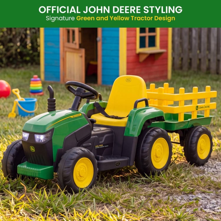 John Deere 12V Ride On Tractor with Trailer Working Lights & Remote image 7