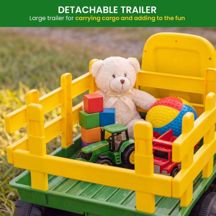 John Deere 12V Ride On Tractor with Trailer Working Lights & Remote image 8