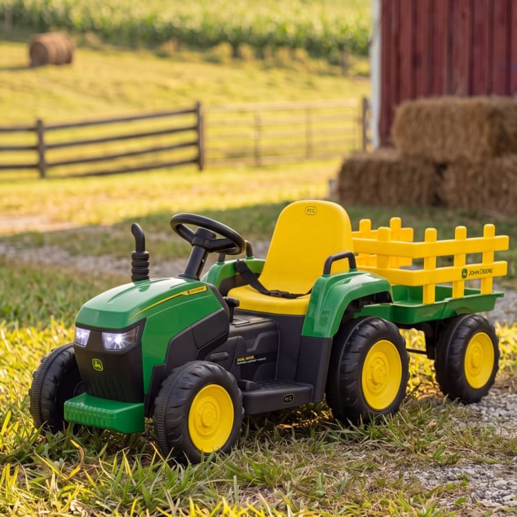 John Deere 12V Ride On Tractor with Trailer Working Lights & Remote image 5
