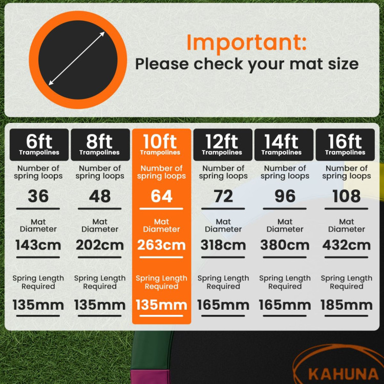 Kahuna 10ft Replacement Trampoline Safety Pad Cover and Jumping Spring Mat - Orange image 7