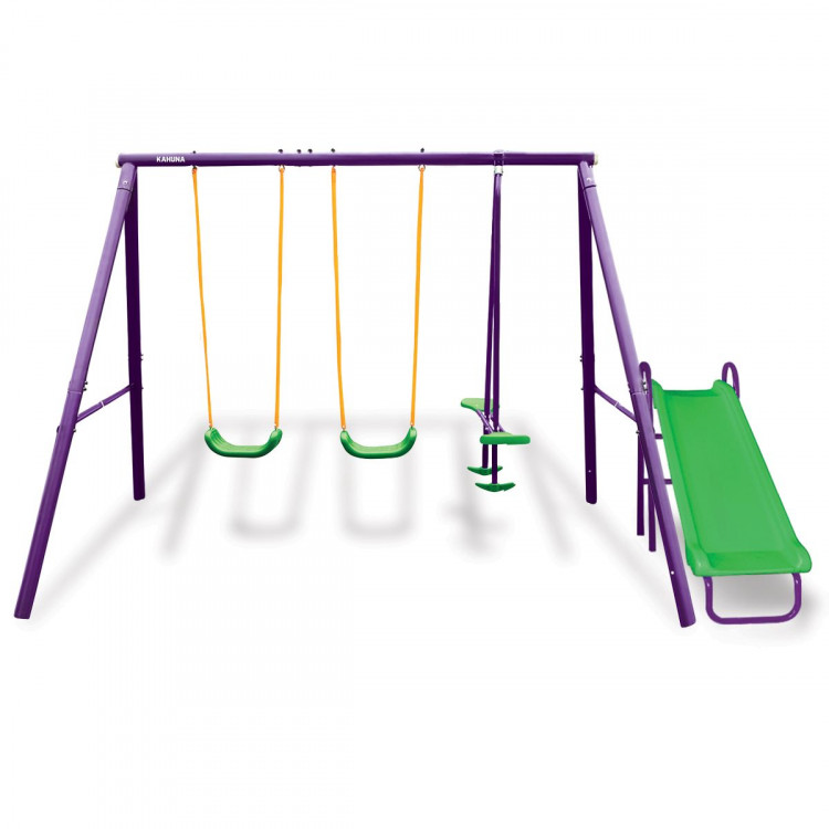 Kahuna Kids 4-Seater Swing Set with Slide Purple Green image 3