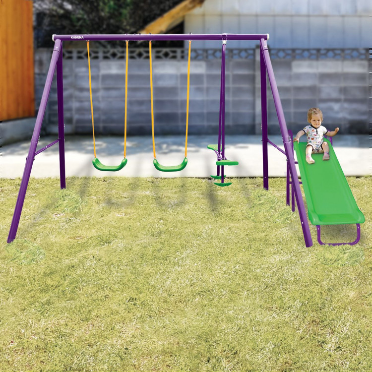 Kahuna Kids 4-Seater Swing Set with Slide Purple Green image 4