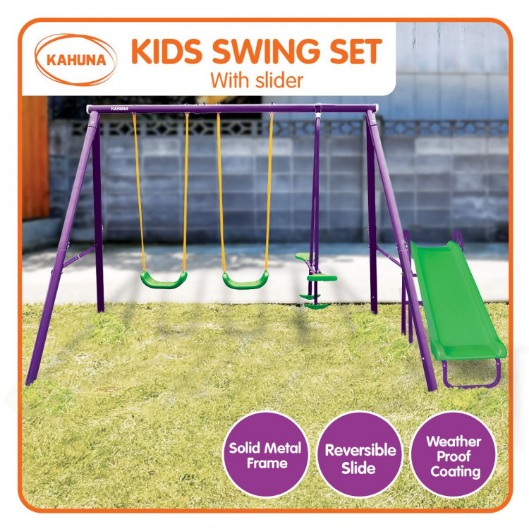 Kahuna Kids 4-Seater Swing Set with Slide Purple Green image 2