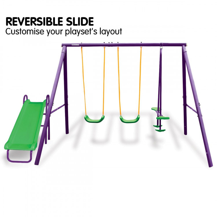 Kahuna Kids 4-Seater Swing Set with Slide Purple Green image 5
