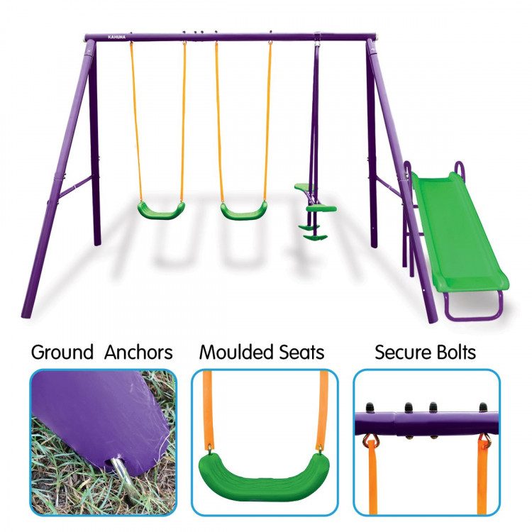 Kahuna Kids 4-Seater Swing Set with Slide Purple Green image 10