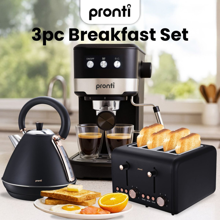 Pronti Breakfast Set with Rose Gold Kettle & Toaster with 1.2L Espresso Machine - Black image 14