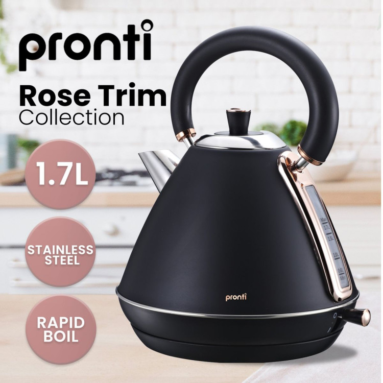 Pronti Breakfast Set with Rose Gold Kettle & Toaster with 1.2L Espresso Machine - Black image 4