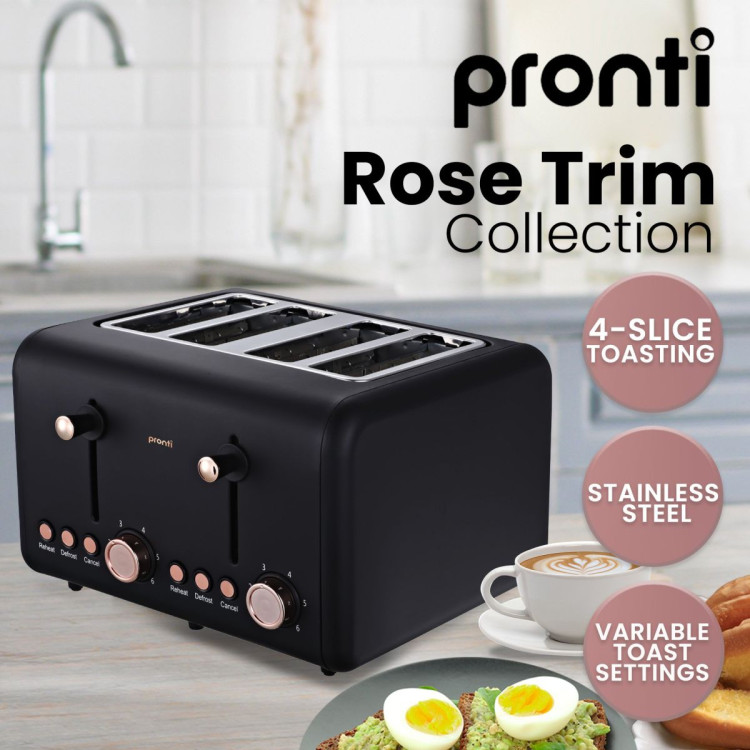 Pronti Breakfast Set with Rose Gold Kettle & Toaster with 1.2L Espresso Machine - Black image 5
