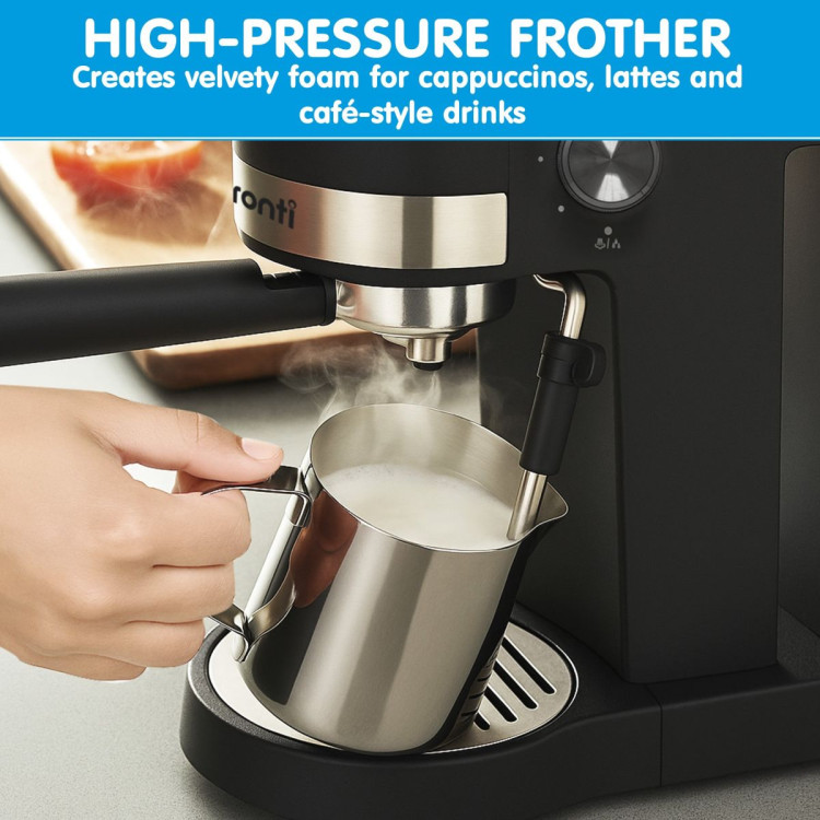 Pronti Breakfast Set with Rose Gold Kettle & Toaster with 1.2L Espresso Machine - Black image 10