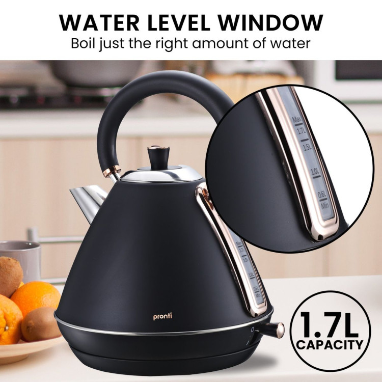Pronti Breakfast Set with Rose Gold Kettle & Toaster with 1.2L Espresso Machine - Black image 11