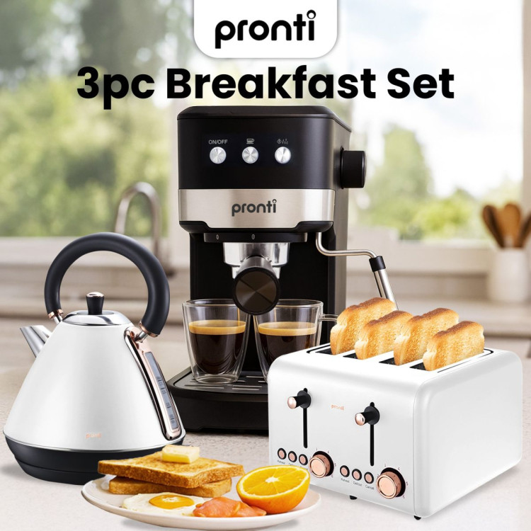 Pronti Breakfast Set with Rose Gold Kettle & Toaster with 1.2L Espresso Machine - White image 14