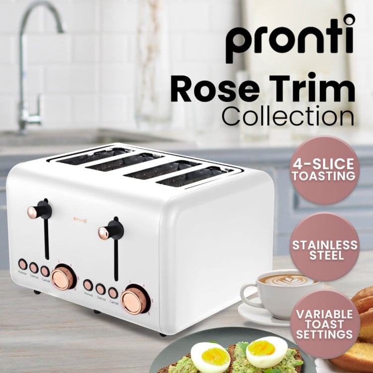 Pronti Breakfast Set with Rose Gold Kettle & Toaster with 1.2L Espresso Machine - White image 5
