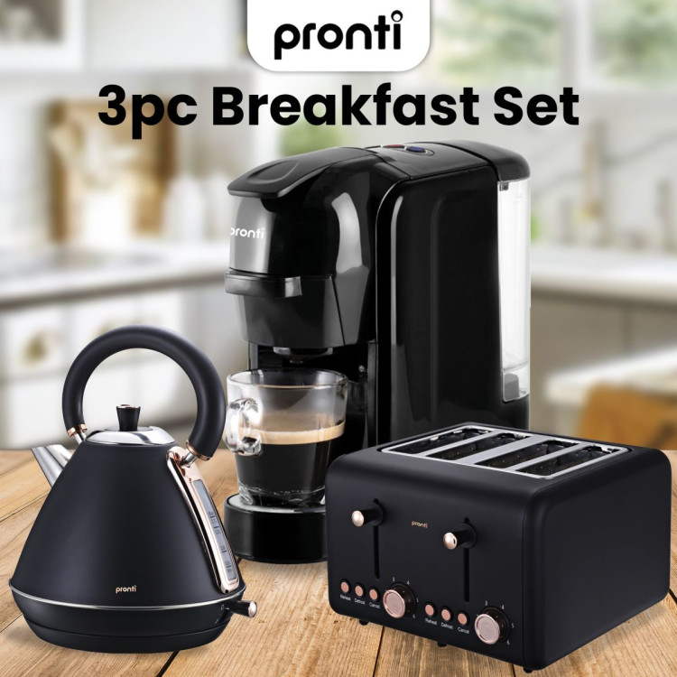 Pronti 3-in-1 Black Breakfast Set Kettle, 4-Slice Toaster and Pronti HomeMaid Coffee Machine Appliance Combo image 12
