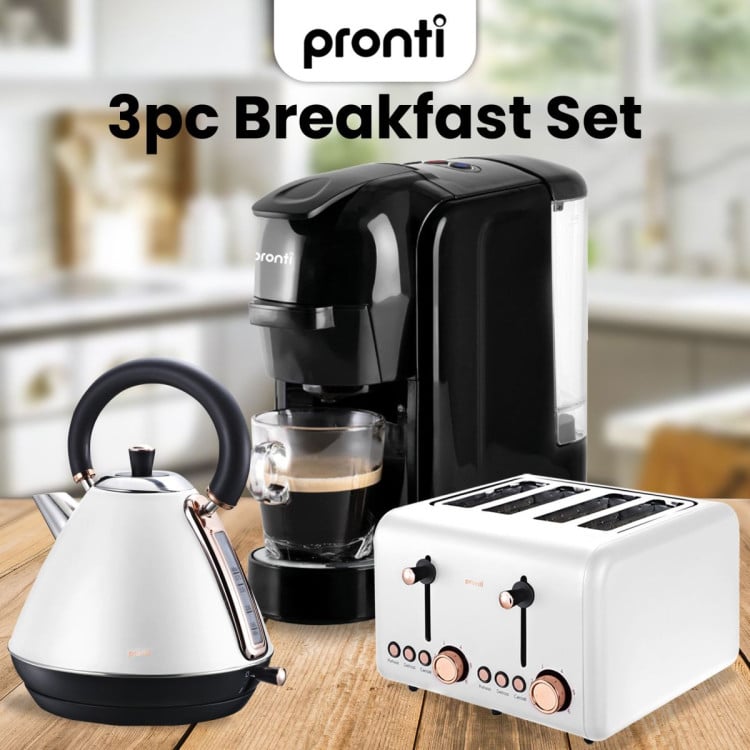 Pronti 3-in-1 White Breakfast Set Kettle, 4-Slice Toaster and Pronti HomeMaid Coffee Machine Appliance Combo image 12